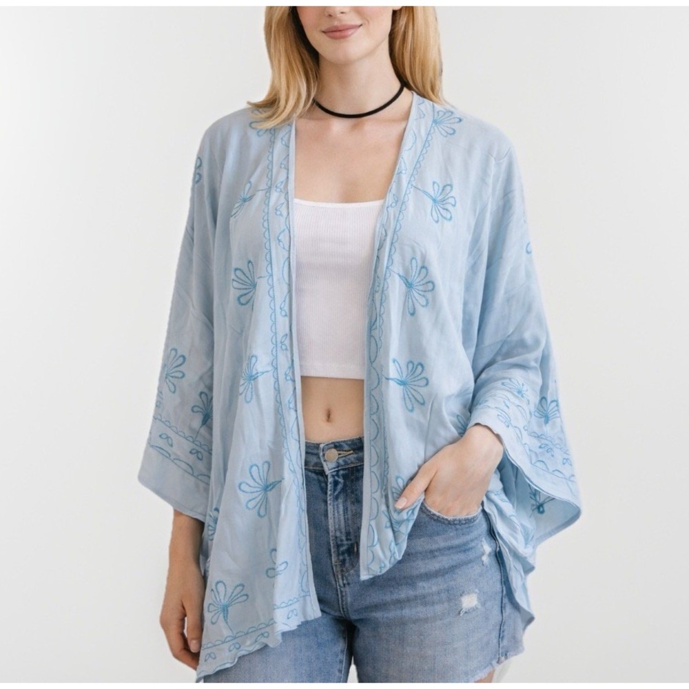 NWT Janice Kimono Cardigan Suit Cover OS Floral Festival Boho Beach Resortwear